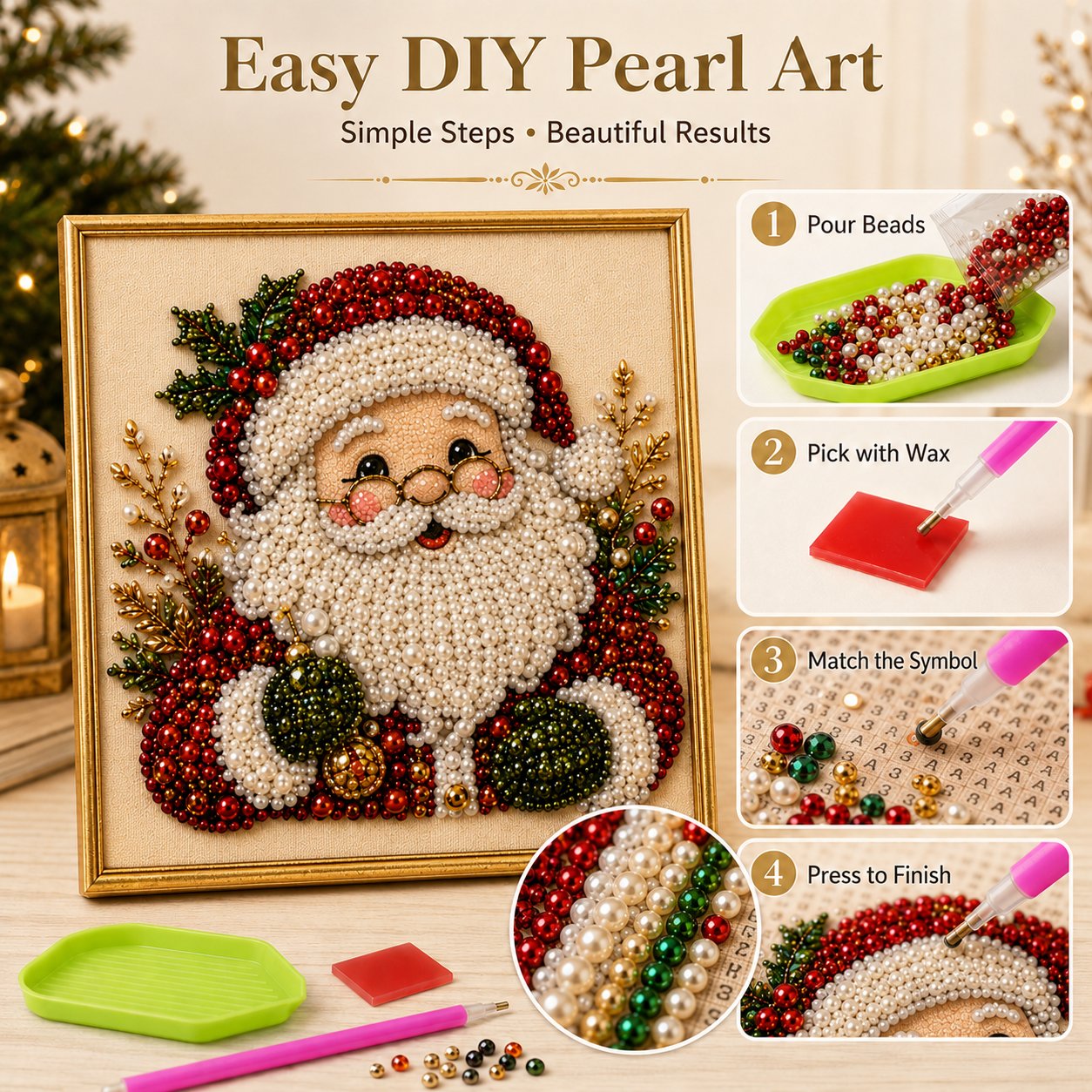 🎄 LETZTER TAG: 49 % RABATT –DIY Weihnachts-Perlenkunst-Set | Beflockte Leinwand mit kratzfesten, farbbeständigen Perlen – festliche DIY-Deko 🎅⛄❄️