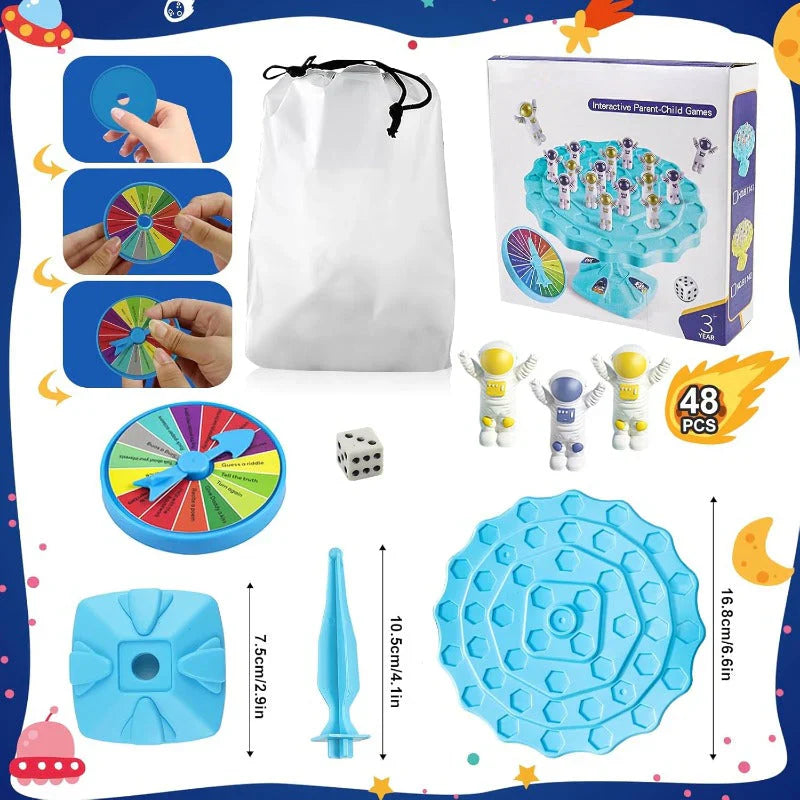 Balance Spaceman – Interaktives Balance-Spielset für Eltern und Kinder mit Würfel und Drehscheibe
