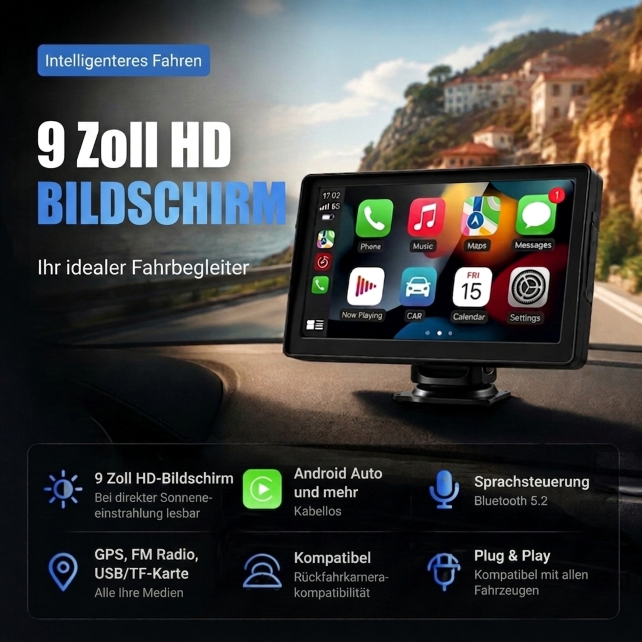🚗📱 50% RABATT! CarPlay AutoPlay Multimedia 9 Zoll – Drahtloses Apple CarPlay & Android Auto, HD-Touchscreen, GPS & Rückfahrkamera-Unterstützung – Perfekt für moderne Fahrzeuge ✨