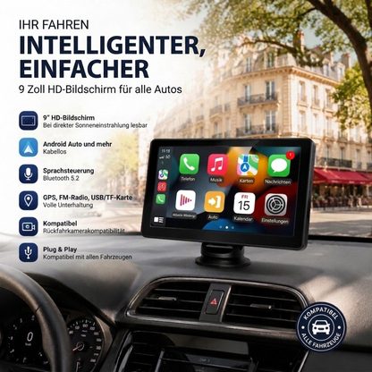 🚗📱 50% RABATT! CarPlay AutoPlay Multimedia 9 Zoll – Drahtloses Apple CarPlay & Android Auto, HD-Touchscreen, GPS & Rückfahrkamera-Unterstützung – Perfekt für moderne Fahrzeuge ✨