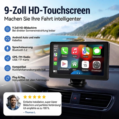 🚗📱 50% RABATT! CarPlay AutoPlay Multimedia 9 Zoll – Drahtloses Apple CarPlay & Android Auto, HD-Touchscreen, GPS & Rückfahrkamera-Unterstützung – Perfekt für moderne Fahrzeuge ✨