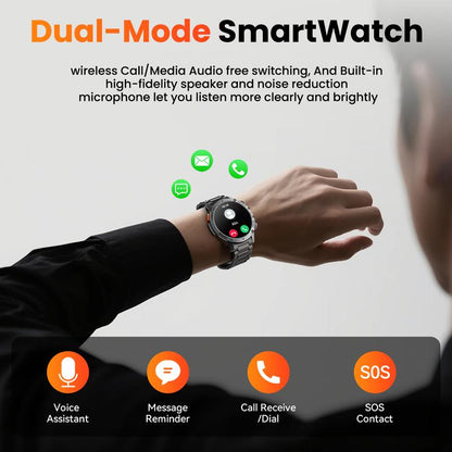 Herren Smartwatch im Militärstil mit 1100‑mAh‑Akku, 1,7‑Zoll‑AMOLED‑Display, LED‑Taschenlampe, IP68 wasserdicht, Fitnessuhr mit Telefonfunktion, über 110 Sportmodi, Herzfrequenz /Schlafüberwachung, kompatibel mit iOS und Android