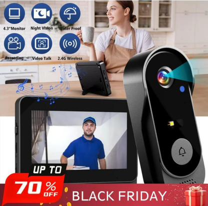 🔊📹 Drahtlose Türklingel-Kamera | 1080P, 170° Weitwinkel, IPX65, Nachtsicht & 4,3" Monitor 🏠