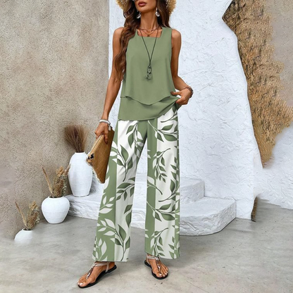 🌺Trendiges 2-teiliges Damen-Outfit mit Print, ärmelloses Oberteil und Hose