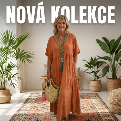 👗 50% RABATT! 🍃 Langes Baumwoll-Leinen-Kleid mit V-Ausschnitt – Lockerer Schnitt & figur schmeichelnd – Leicht, atmungsaktiv & ideal für den Sommer – mühelos eleganter Look 🌿✨