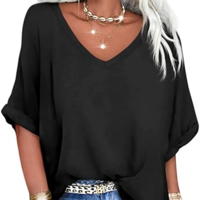 👕🔥 50% RABATT 🌸 Damen V-Ausschnitt Top – lässig, locker & stylisch für heiße Sommertage ☀️✨