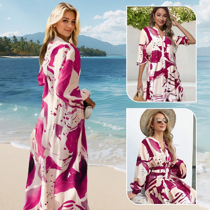 👗 50% RABATT! 🌸 Maxi-Blumenkleid für Damen mit V-Ausschnitt – Fließender Stoff, romantisches Design & perfekt für den Sommer ☀️
