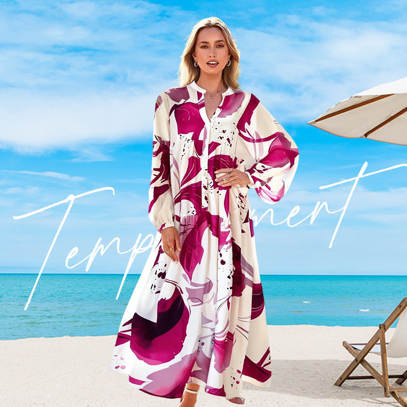 👗 50% RABATT! 🌸 Maxi-Blumenkleid für Damen mit V-Ausschnitt – Fließender Stoff, romantisches Design & perfekt für den Sommer ☀️