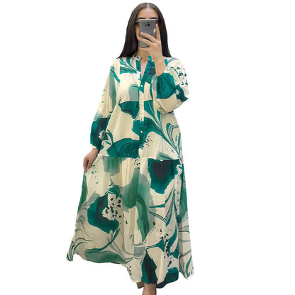 👗 50% RABATT! 🌸 Maxi-Blumenkleid für Damen mit V-Ausschnitt – Fließender Stoff, romantisches Design & perfekt für den Sommer ☀️