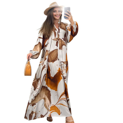 👗 50% RABATT! 🌸 Maxi-Blumenkleid für Damen mit V-Ausschnitt – Fließender Stoff, romantisches Design & perfekt für den Sommer ☀️