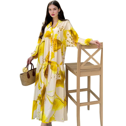 👗 50% RABATT! 🌸 Maxi-Blumenkleid für Damen mit V-Ausschnitt – Fließender Stoff, romantisches Design & perfekt für den Sommer ☀️