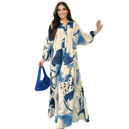 👗 50% RABATT! 🌸 Maxi-Blumenkleid für Damen mit V-Ausschnitt – Fließender Stoff, romantisches Design & perfekt für den Sommer ☀️