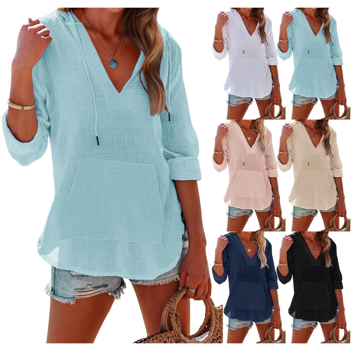 👗🏖️ ZEITLICH BEGRENZT: 50% RABATT! Übergroßes Strandkleid mit Kapuze für Damen – Langärmliges Hemd mit V-Ausschnitt & Tasche – Perfekt für Strand, Urlaub & heiße Tage ☀️✨