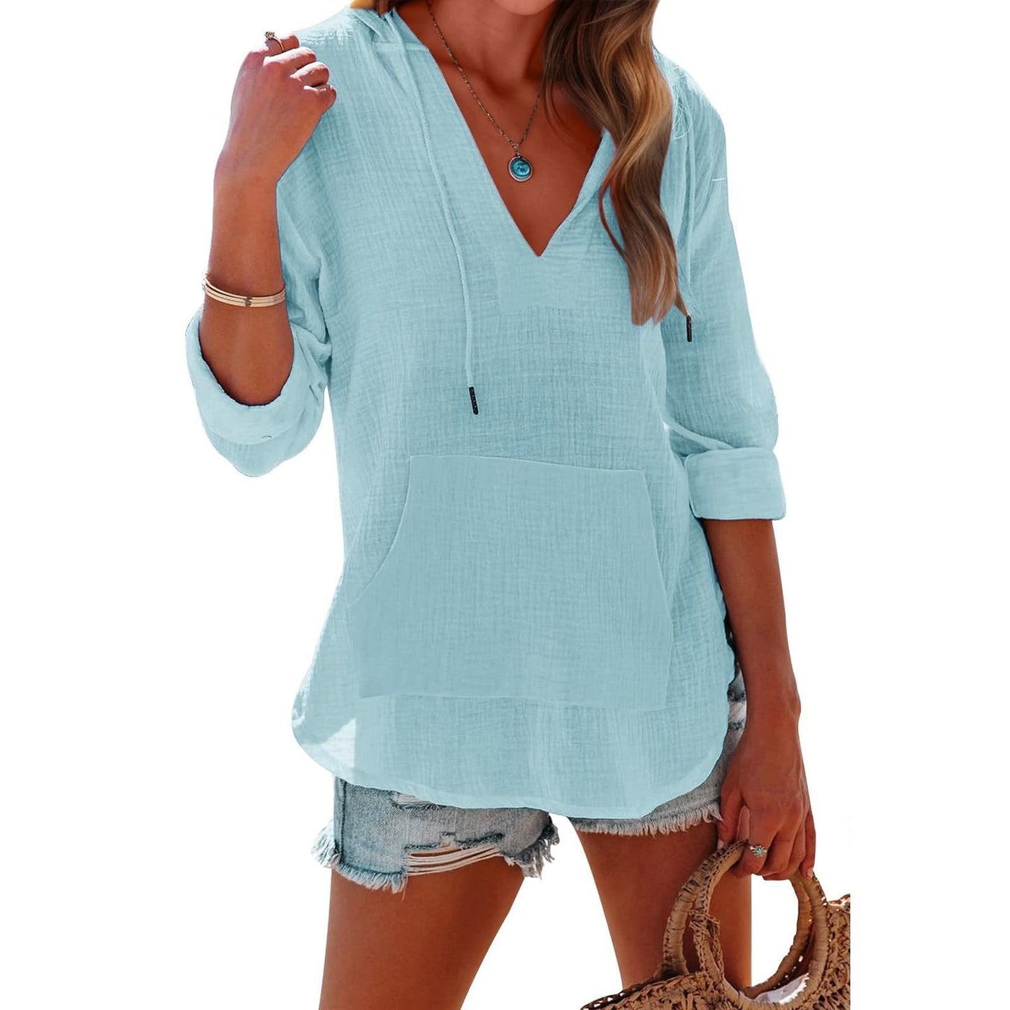 👗🏖️ ZEITLICH BEGRENZT: 50% RABATT! Übergroßes Strandkleid mit Kapuze für Damen – Langärmliges Hemd mit V-Ausschnitt & Tasche – Perfekt für Strand, Urlaub & heiße Tage ☀️✨