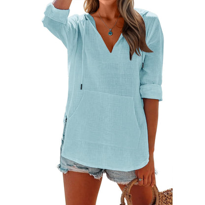 👗🏖️ ZEITLICH BEGRENZT: 50% RABATT! Übergroßes Strandkleid mit Kapuze für Damen – Langärmliges Hemd mit V-Ausschnitt & Tasche – Perfekt für Strand, Urlaub & heiße Tage ☀️✨