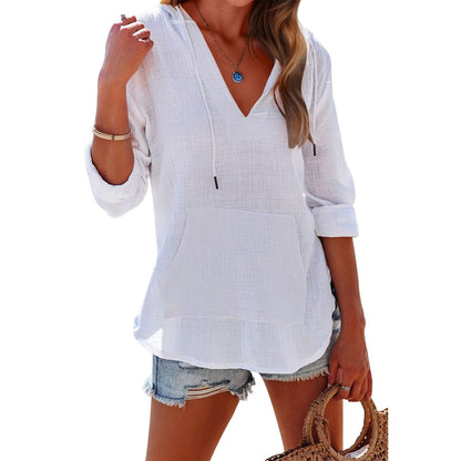 👗🏖️ ZEITLICH BEGRENZT: 50% RABATT! Übergroßes Strandkleid mit Kapuze für Damen – Langärmliges Hemd mit V-Ausschnitt & Tasche – Perfekt für Strand, Urlaub & heiße Tage ☀️✨