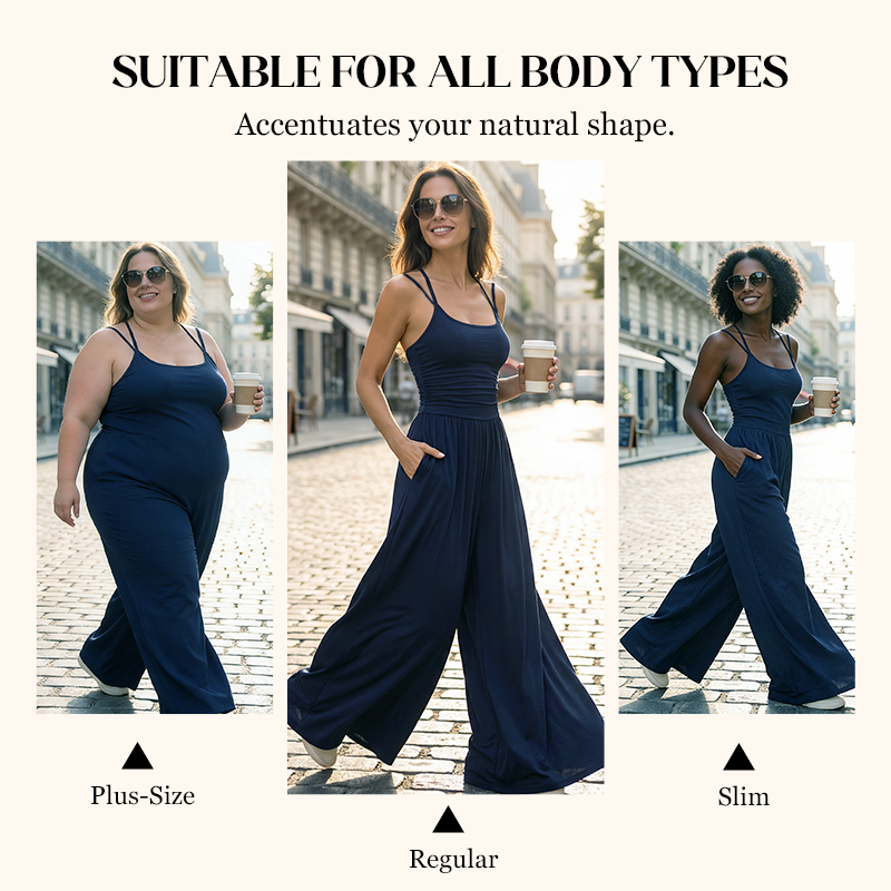 ☀️Damen Jumpsuit – Spaghettiträger mit Taillenbetonung und Weitem Bein