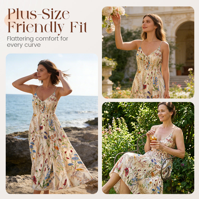 💐Frühlings-Sonderangebot: 50% Rabatt!!🌿🌸 Plus-Size-Midikleid mit Blumenmuster und Spaghettiträgern