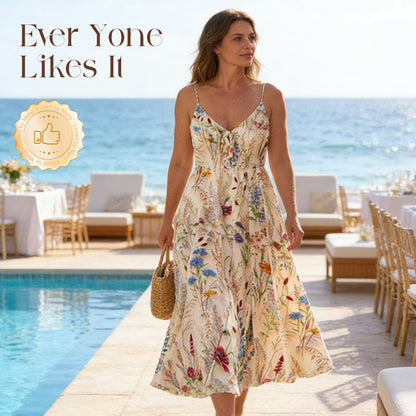 💐Frühlings-Sonderangebot: 50% Rabatt!!🌿🌸 Plus-Size-Midikleid mit Blumenmuster und Spaghettiträgern