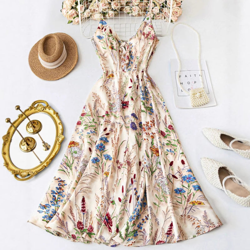 💐Frühlings-Sonderangebot: 50% Rabatt!!🌿🌸 Plus-Size-Midikleid mit Blumenmuster und Spaghettiträgern