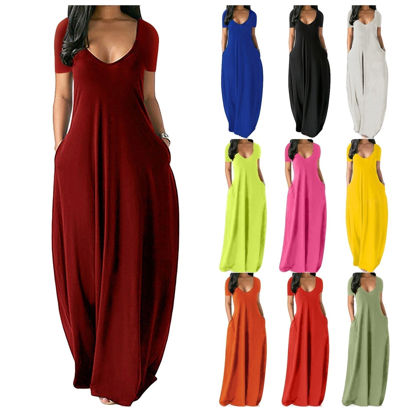 👗 Bequemes Kleid mit großen Taschen – Rundhals + Kurzarm, hautfreundlich & weich 🎨 11 Farben verfügbar – schmeichelt jeder Figur