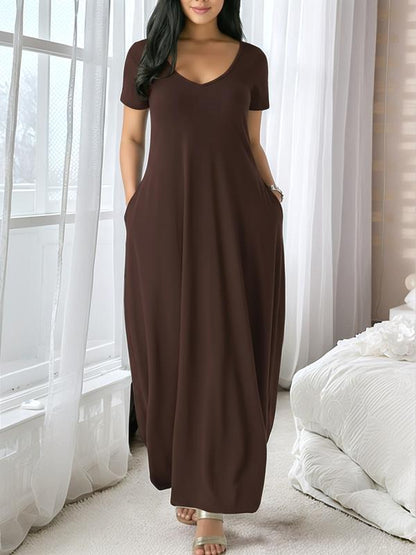 👗 Bequemes Kleid mit großen Taschen – Rundhals + Kurzarm, hautfreundlich & weich 🎨 11 Farben verfügbar – schmeichelt jeder Figur