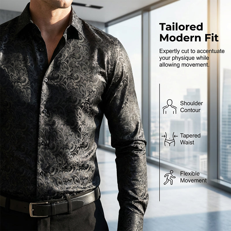 💎 -50% AUF DAS LANGÄRMLIGE SHIRT MIT DAMASTDRUCK ! 💎 Moderne Taillierte Passform, Seidige Struktur & Tadelloser Kragen ✨