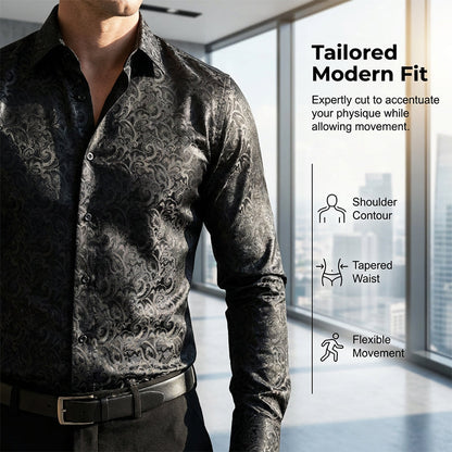💎 -50% AUF DAS LANGÄRMLIGE SHIRT MIT DAMASTDRUCK ! 💎 Moderne Taillierte Passform, Seidige Struktur & Tadelloser Kragen ✨