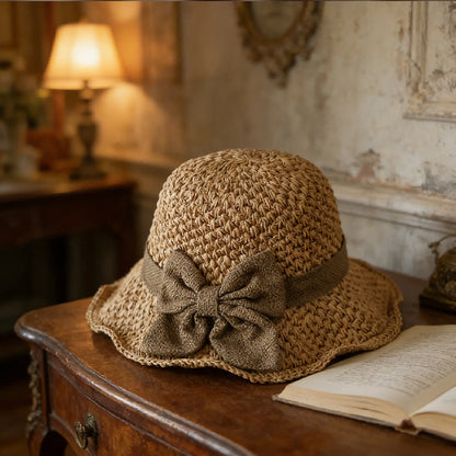 🌷Eleganter Sonnenhut aus geflochtenem Stroh mit Schleife