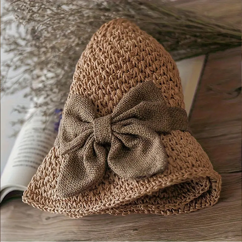 🌷Eleganter Sonnenhut aus geflochtenem Stroh mit Schleife