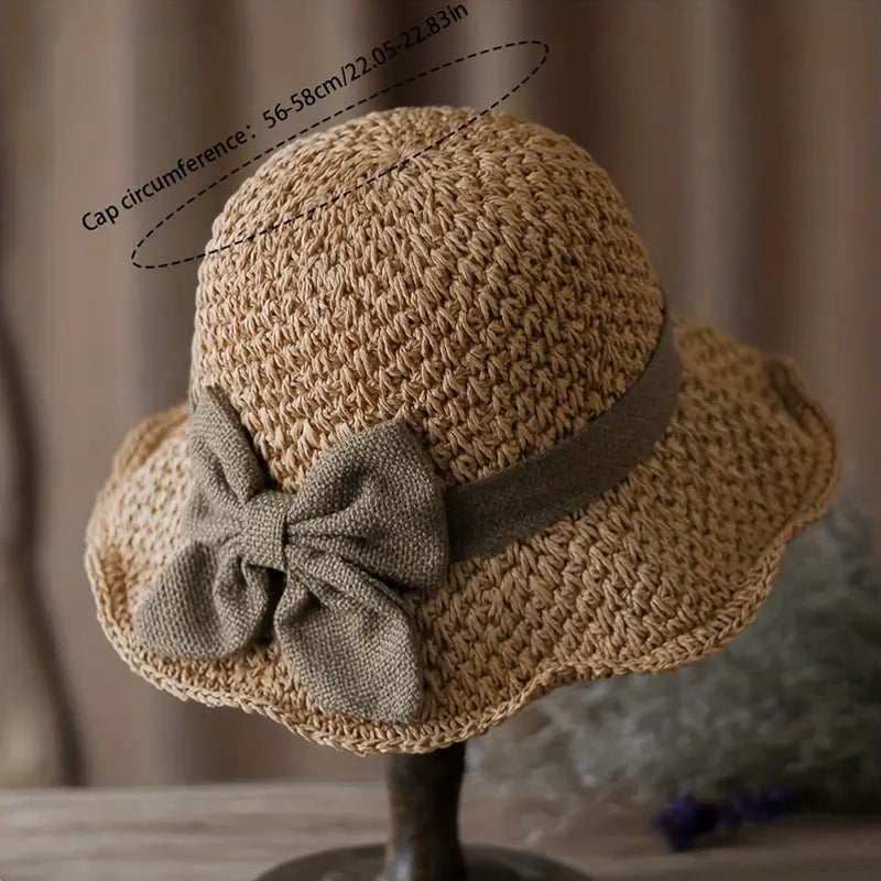 🌷Eleganter Sonnenhut aus geflochtenem Stroh mit Schleife