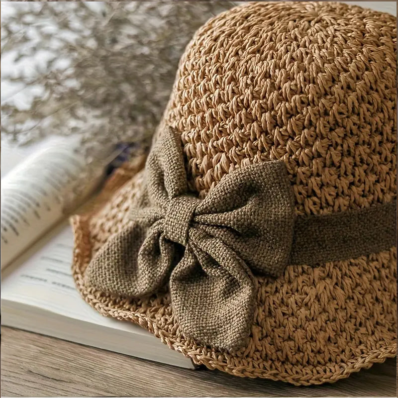 🌷Eleganter Sonnenhut aus geflochtenem Stroh mit Schleife