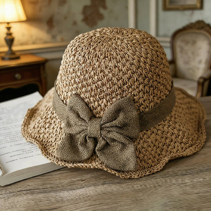 🌷Eleganter Sonnenhut aus geflochtenem Stroh mit Schleife