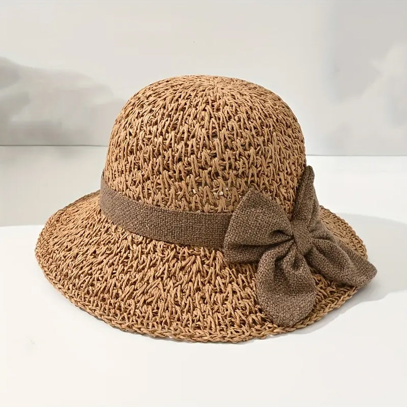 🌷Eleganter Sonnenhut aus geflochtenem Stroh mit Schleife
