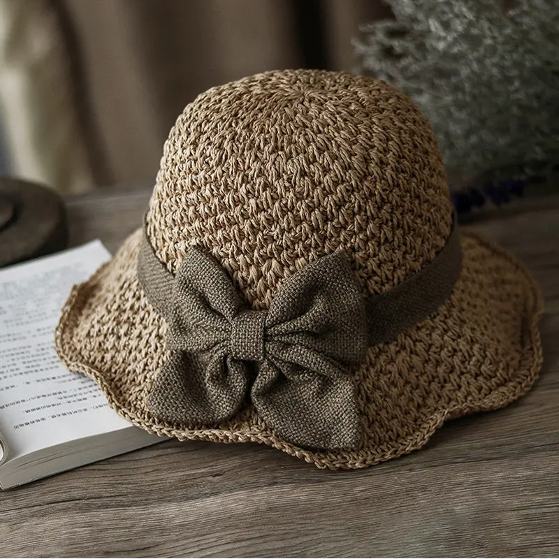🌷Eleganter Sonnenhut aus geflochtenem Stroh mit Schleife