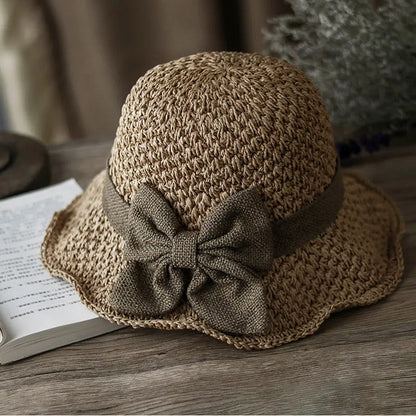 🌷Eleganter Sonnenhut aus geflochtenem Stroh mit Schleife