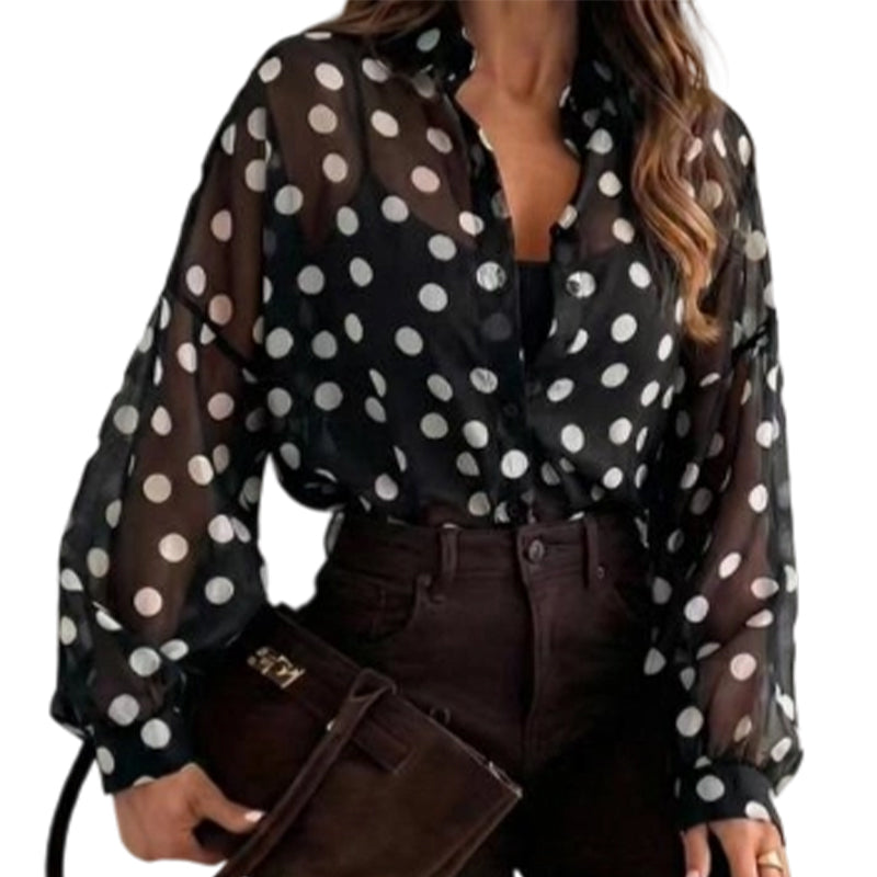 ✨🔥Damen-Hemd mit Knöpfen und Polka-Dots