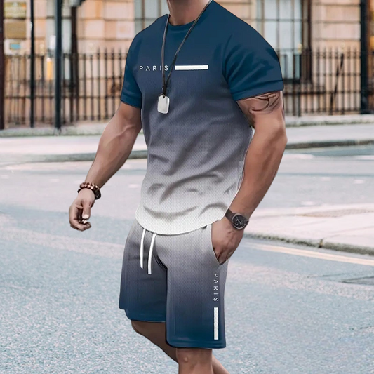 Men's Gradient Color T-Shirt & Shorts Set