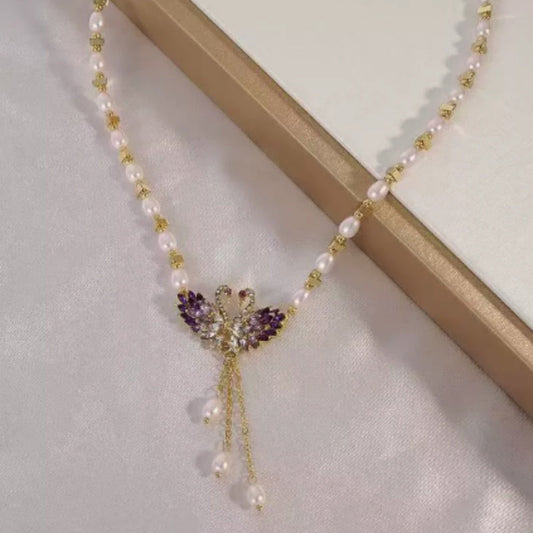 🔥Solange der Vorrat reicht 50 % Rabatt!🎉Halskette mit lila Doppelschwan-Anhänger