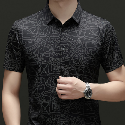 👔 50% RABATT! 🎨 Stilvolles Hemd mit Abstraktem Geometrischem Muster & Kragen für Herren – Leichter Stoff, Moderner Schnitt & Perfekt Für Freizeit & Büro 💼