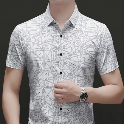👔 50% RABATT! 🎨 Stilvolles Hemd mit Abstraktem Geometrischem Muster & Kragen für Herren – Leichter Stoff, Moderner Schnitt & Perfekt Für Freizeit & Büro 💼