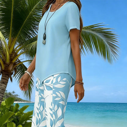 Damen 2-teiliges Set aus asymmetrischer Bluse und Caprihose