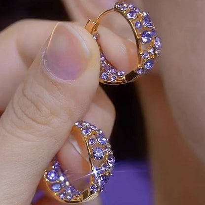 Sparkling Purple Zircon Hoop Earrings