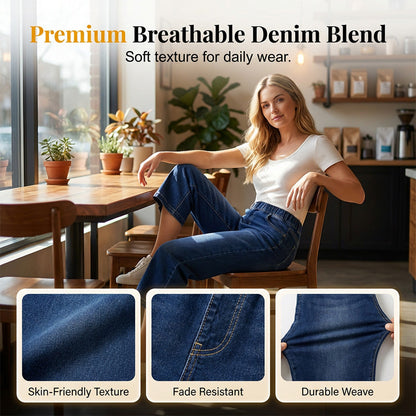 👖 LIMITED-TIME 50% RABATT! ✨ Weite Damen-Crop-Jeans mit Gummibund – Bequem, Weitbeinig, Denim 🍂
