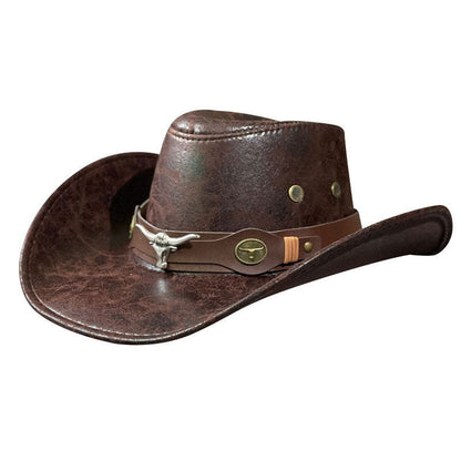 🤠 LIMITED-TIME 50% RABATT! ✨ Vintage-Cowboyhut mit breiter Krempe & Riemen – PU, Einheitsgröße, Verstellbar ☀️
