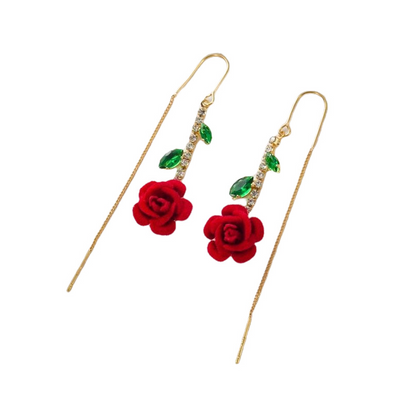 🌹 JETZT 50 % RABATT! 💎 Rote Rosen-Ohrstecker mit Kristallstiel – zartes Design, leicht und perfekt für romantische Anlässe oder den eleganten Alltag ✨