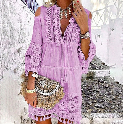 👗 59% RABATT! 🌿 Damen Sommerkleid aus Baumwolle & Leinen mit Stickerei – Lockere Passform, Atmungsaktiv & UV-Schutz ☀️