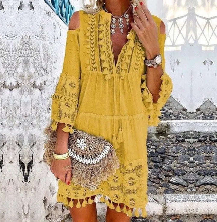 👗 59% RABATT! 🌿 Damen Sommerkleid aus Baumwolle & Leinen mit Stickerei – Lockere Passform, Atmungsaktiv & UV-Schutz ☀️