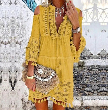 👗 59% RABATT! 🌿 Damen Sommerkleid aus Baumwolle & Leinen mit Stickerei – Lockere Passform, Atmungsaktiv & UV-Schutz ☀️
