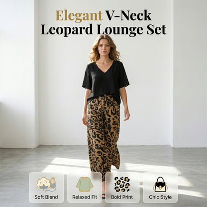 👚 50% RABATT! 🐆 Damen Set: V-Ausschnitt Top & Hose mit Leopardenmuster – Wild, bequem & perfekt für einen trendigen Look ✨